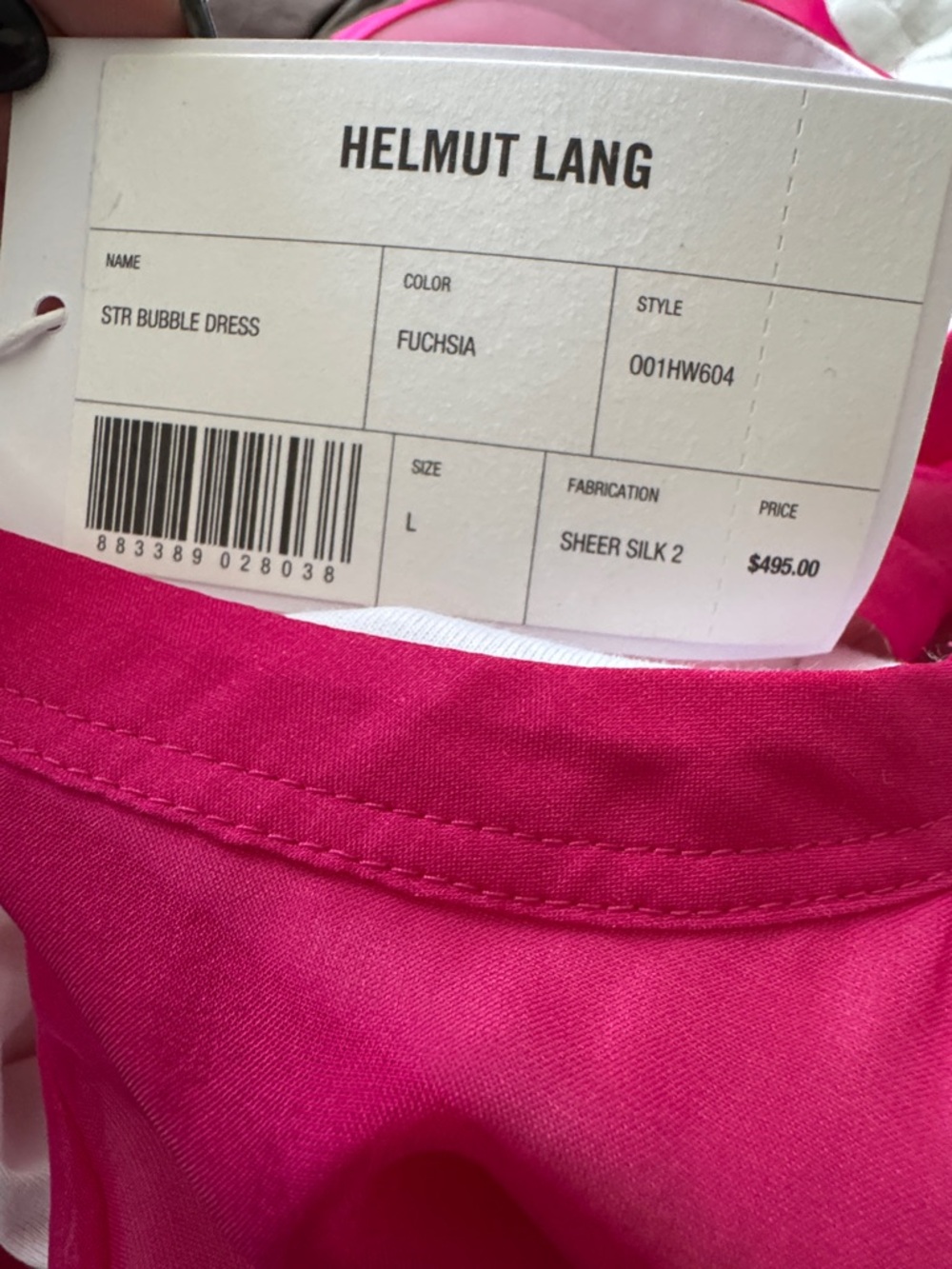 Helmut Lang Straight Bubble Hem Sleeveless Hot Pink 100% silk Shift Dress - Picture 6 of 8